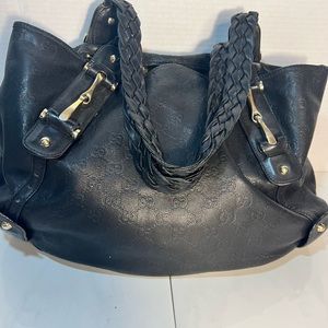 -Gucci black guccissima pelham shoulder tote leather horsebit *damage*